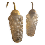 Set of 2 vintage wall lights, Danish teak, brass and bubble glass, Helena Tynell style, 1960s.