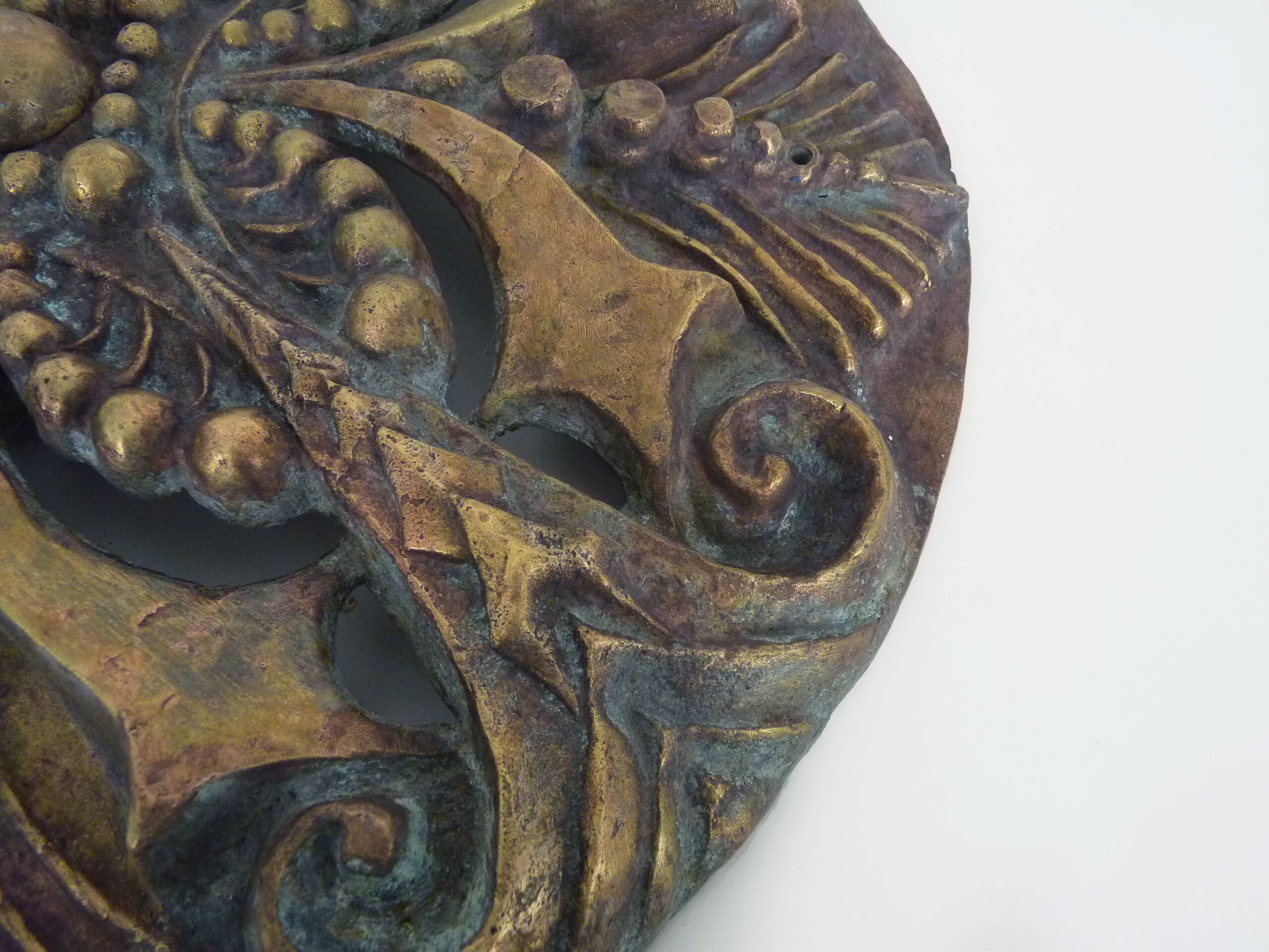 Openwork bronze wall lamp signed MC, 50s