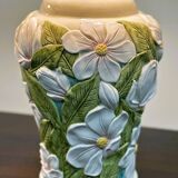 Pair of large vintage ceramic table lamps with 3D floral design, 1970s