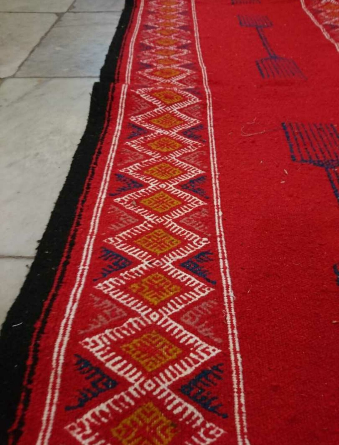 Tapis de couloir kilim rouge en pure laine 65x193cm
