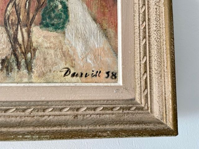 Oil on canvas painting "snow in Paris" signed Darvill 1958