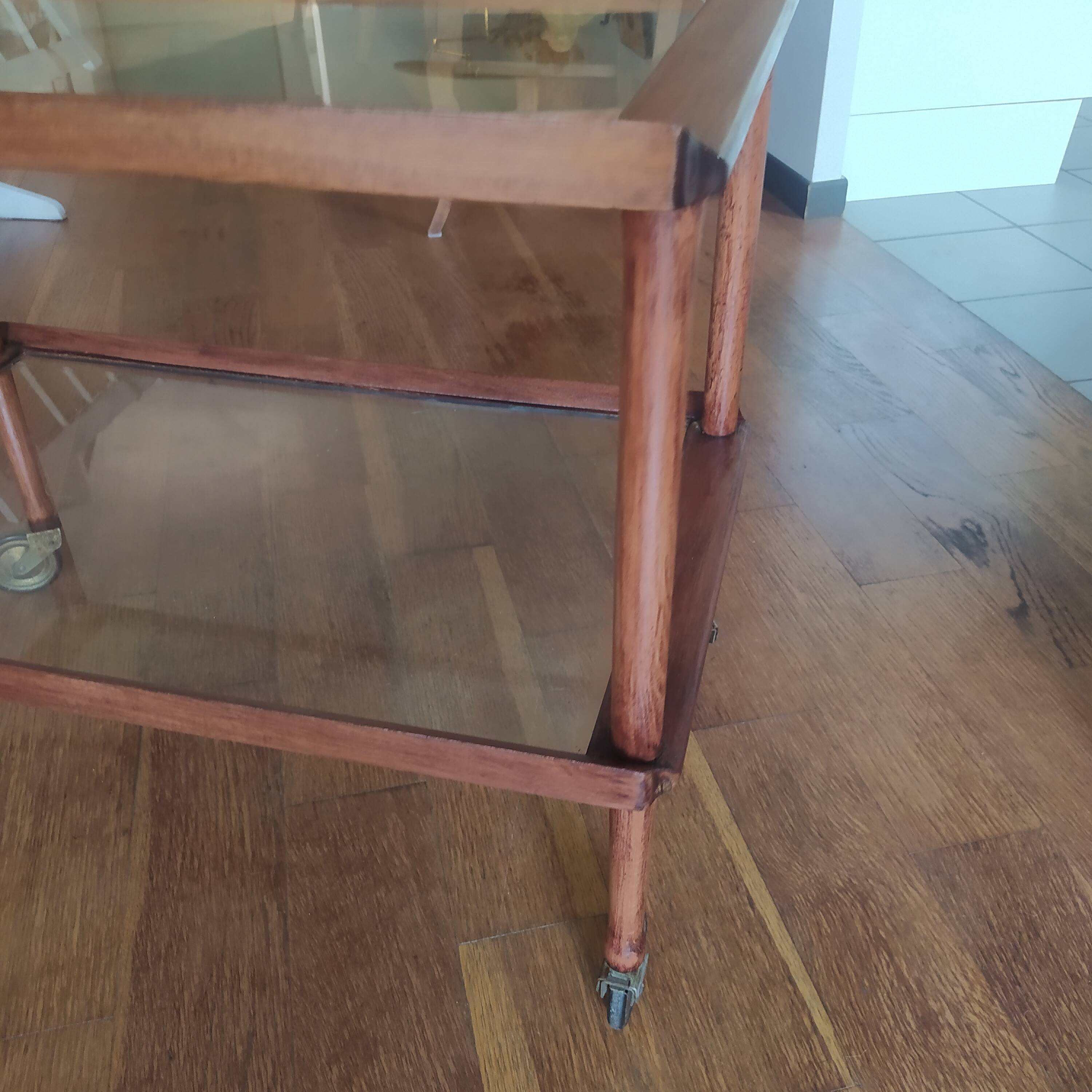 Table roulante vintage années 50 attribuée Cesare Lacca  bois et verre