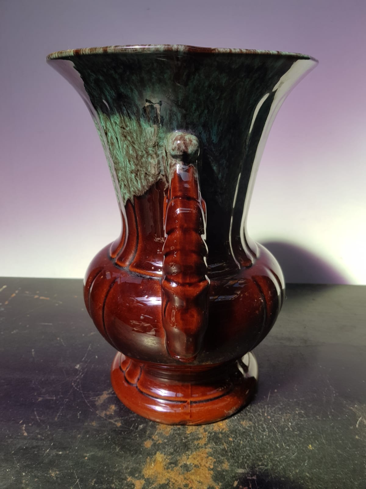 Former Vase ADP Enamelled Ceramics Brown Blue Green Frames - Vintage Anses