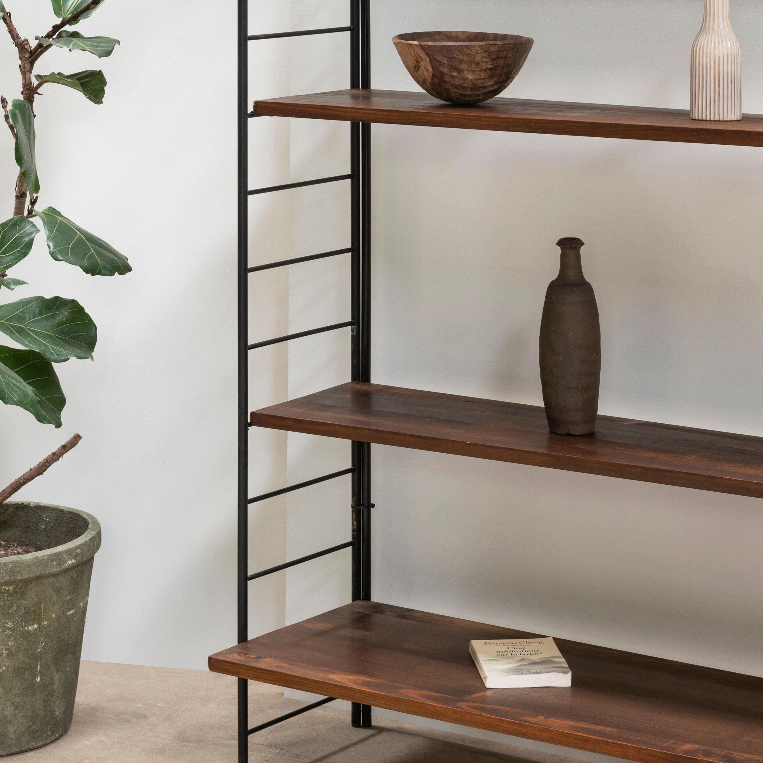 Shelf / Metal and solid wood bookcase, 1960