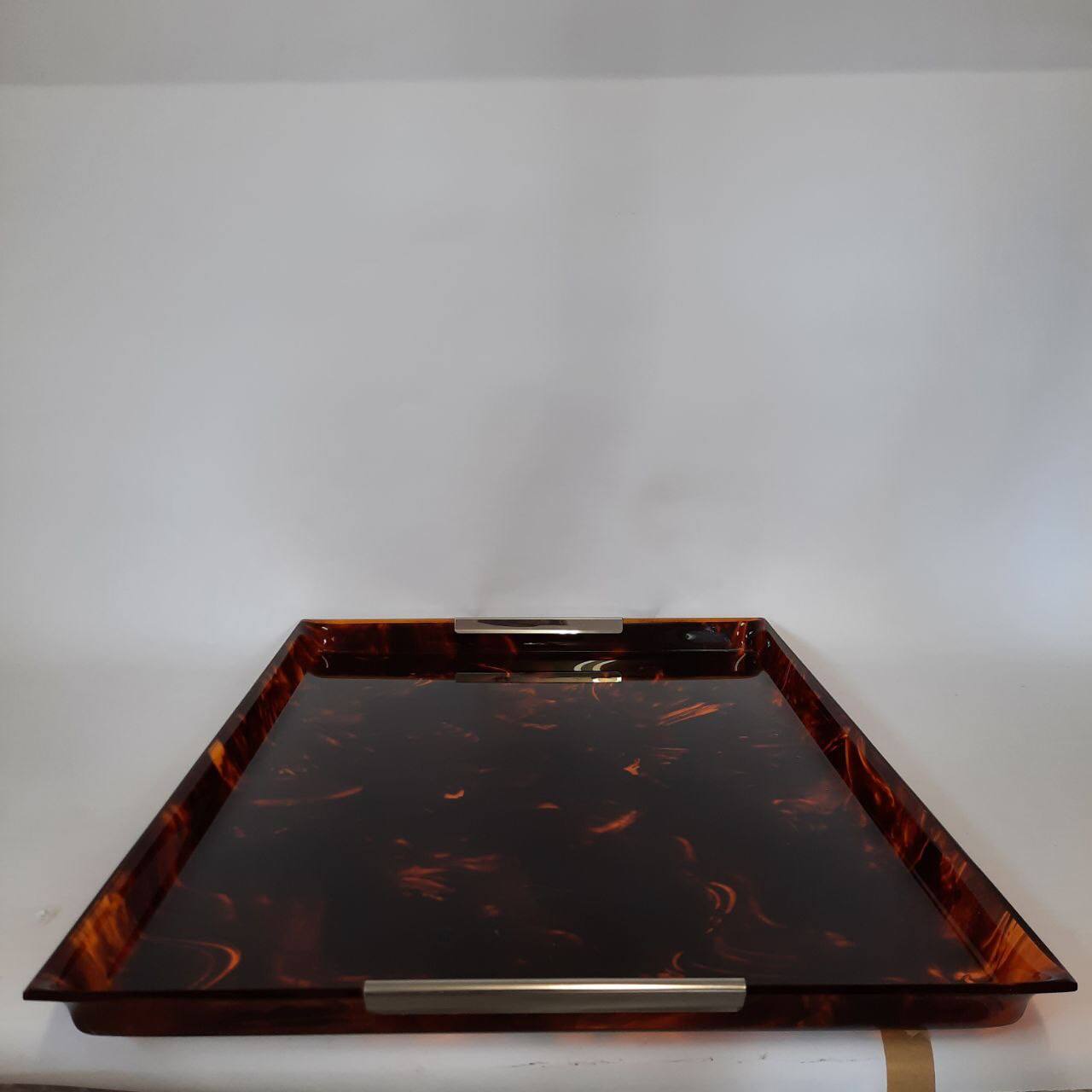 Pair of vintage trays in briar effect lucite