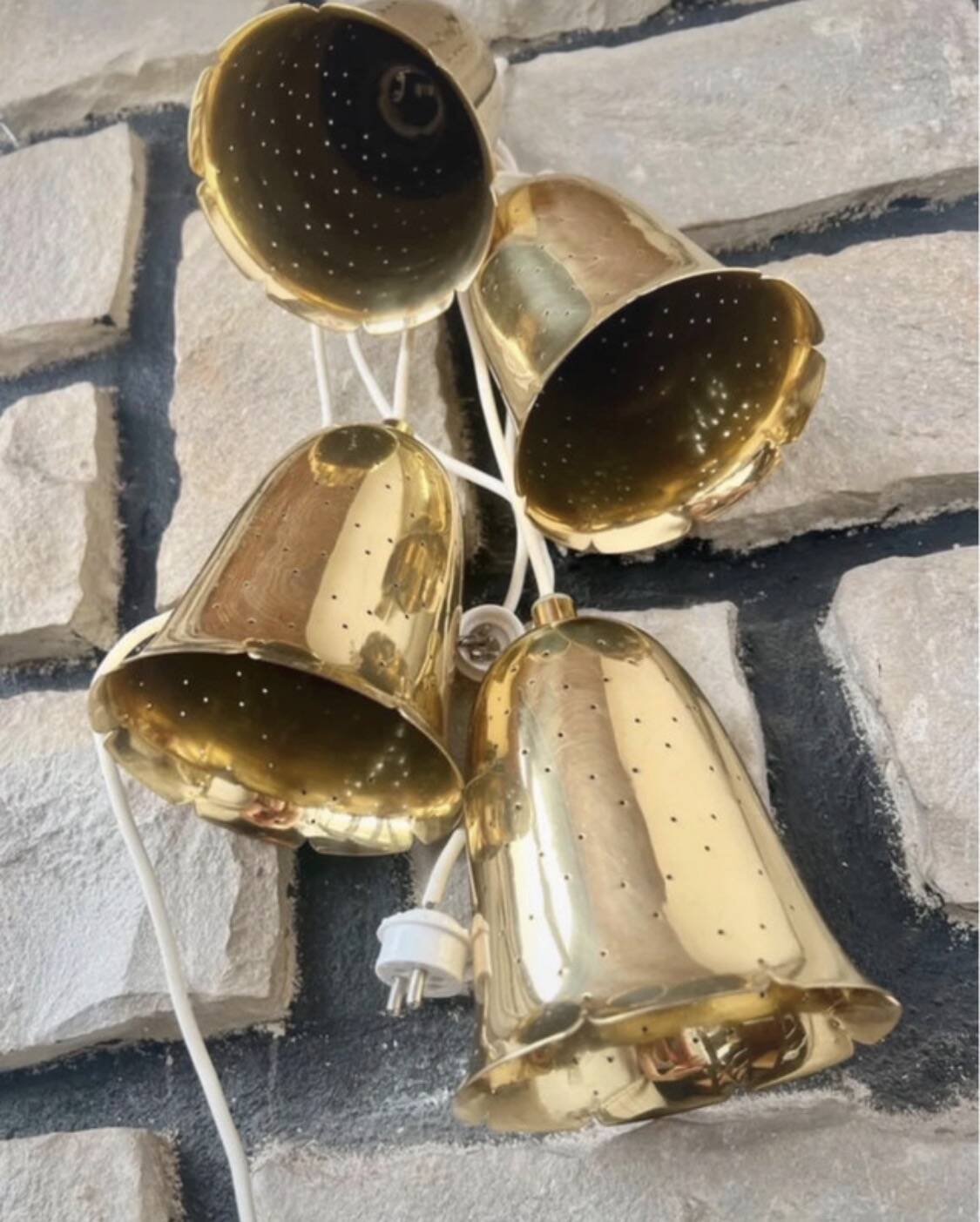 4 antique Swedish pendant lamps in gilded brass by Boréns