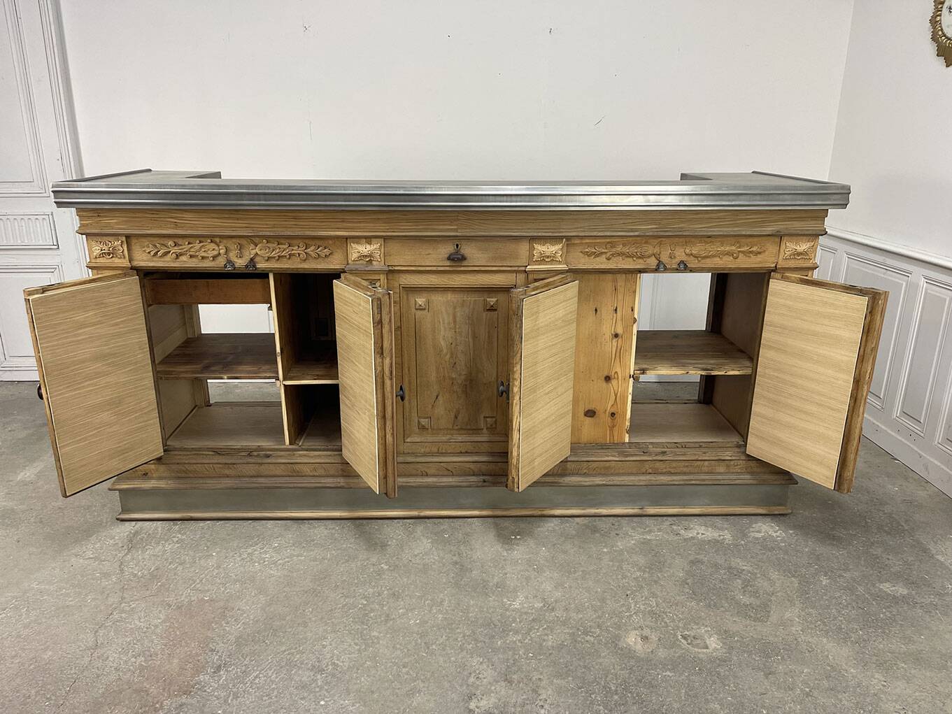 19th-century zinc and solid oak bar counter