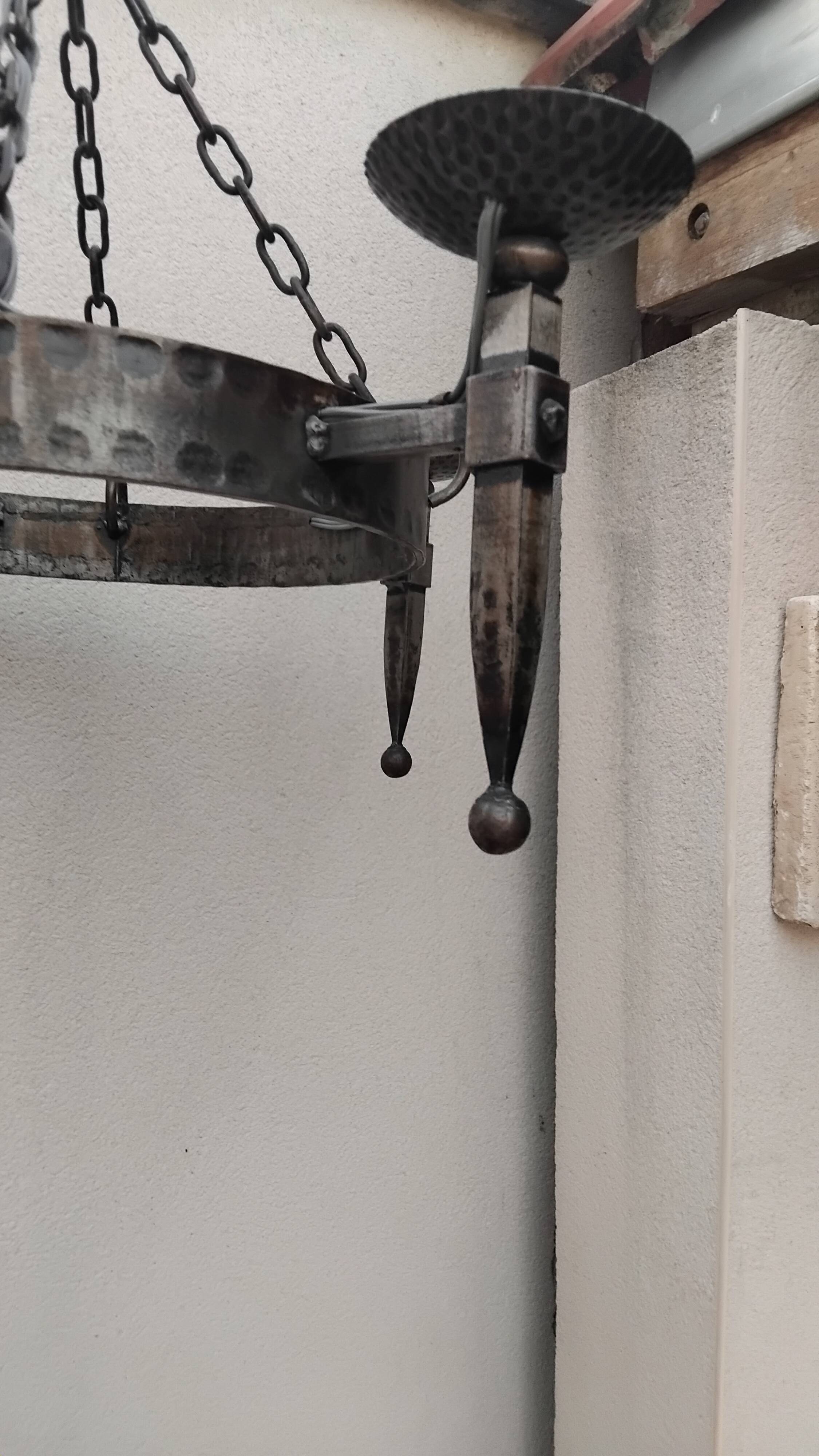 Round wrought iron vintage gothic medieval chandelier Réjane