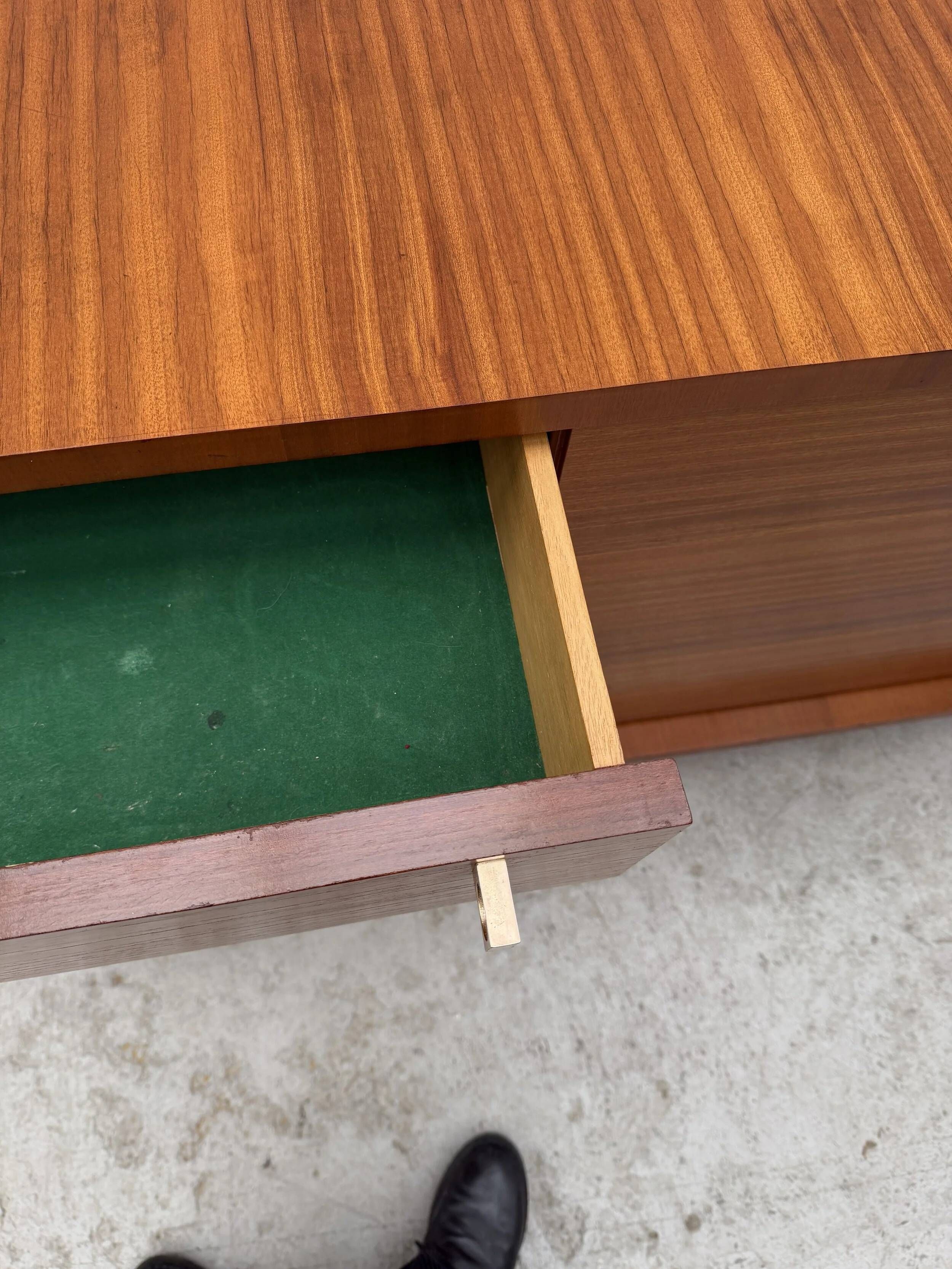 Enfilade by Robert DEBIEVE in mahogany veneer and brass, France 1950.