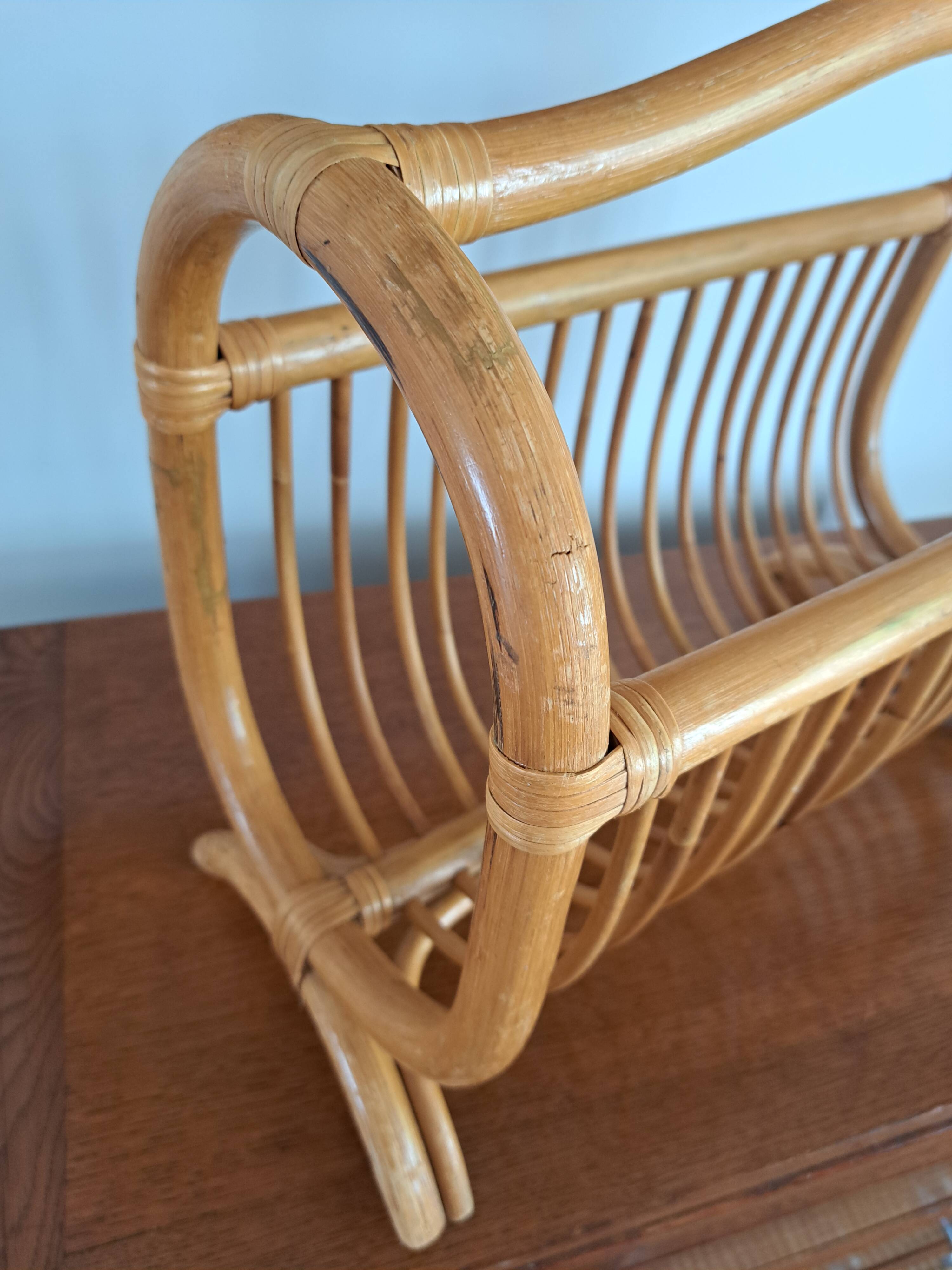 Vintage rattan magazine rack