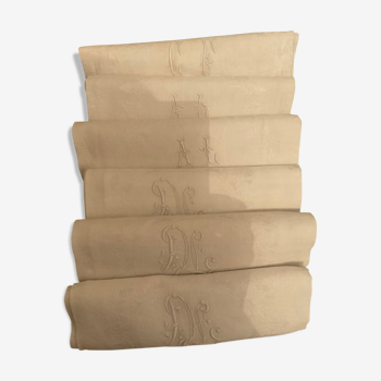 6 serviettes brodées damassé lin/soie
