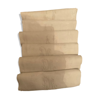 6 embroidered towels damask linen / silk