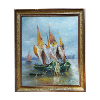 Marine oil on wood