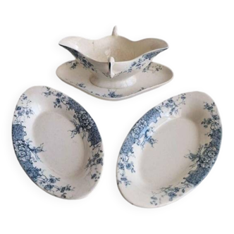 Boulenger gravy boat and 2 ironstone dishes Choisy le roi