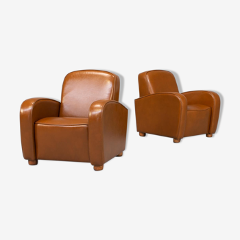 80s cognac leather lounge fauteuils for IDP Italia set/2