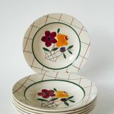 Set of 6 soup plates with flowers and tiles Gien model "Esterel", 1950