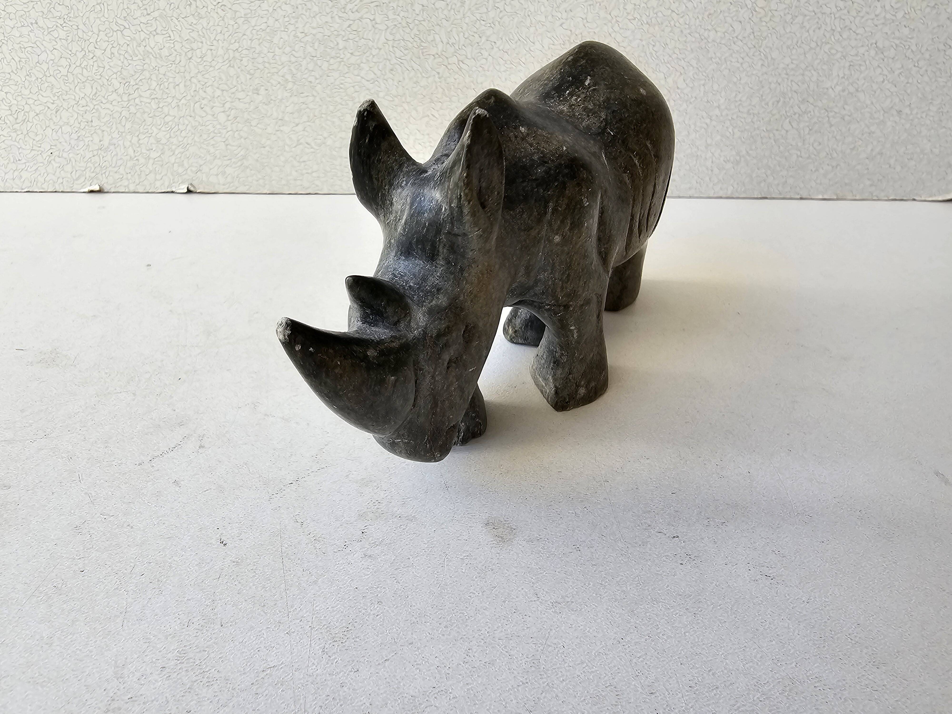 Paperweight Sculpture Zoomorphic Statuette in Stone Rhinoceros