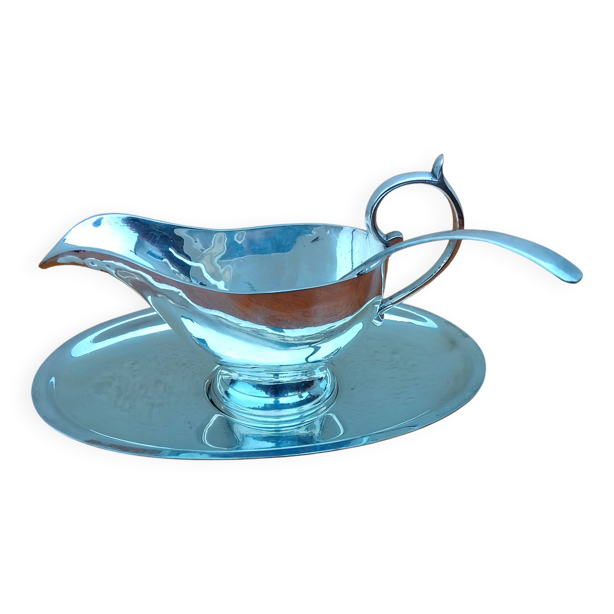 Vintage silver-plated metal sauce boat tableware