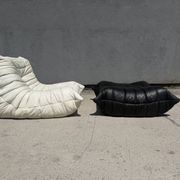 100% authentic Ligne Roset Togo 1-seater + pouf original leather Black & White