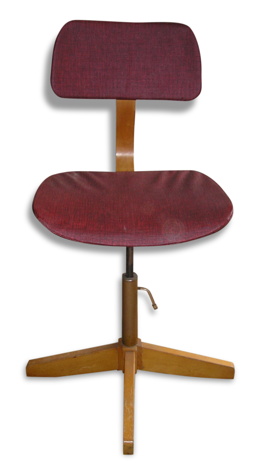 Chaise de bureau réglable en hauteur, bois et skai, style scandinave des années 60