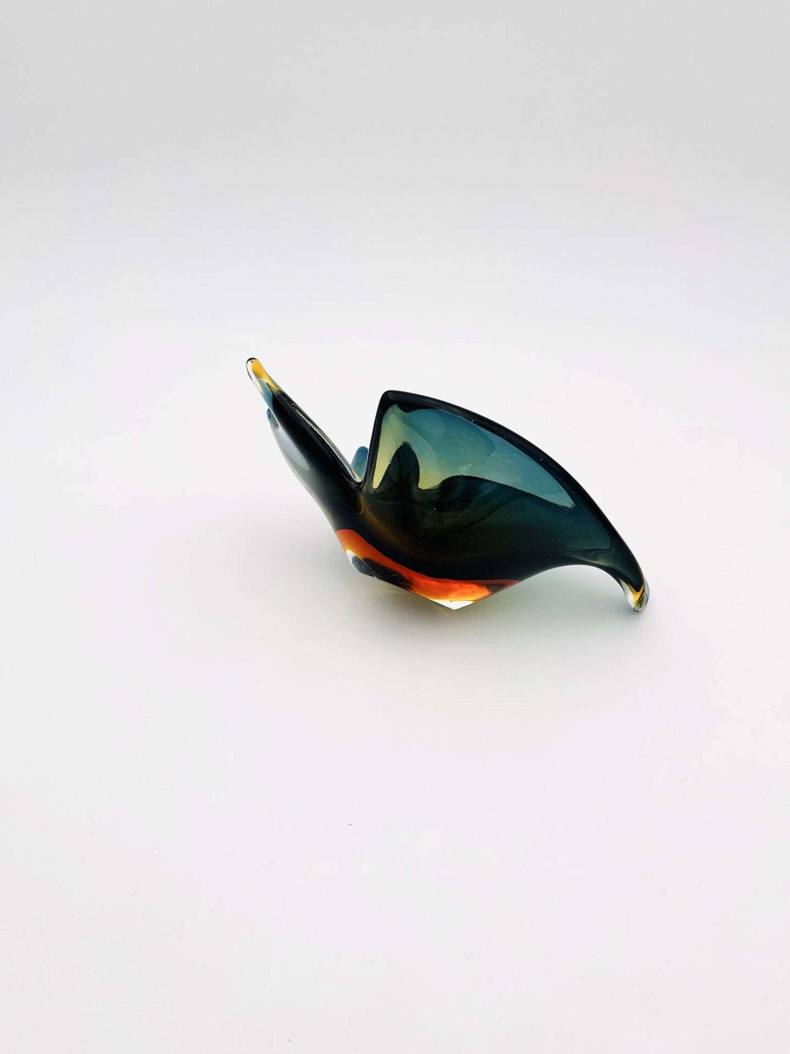 Pocket Vase Flavio Poli Murano Crystal Sommerso Blue Petrol Amber 21cm