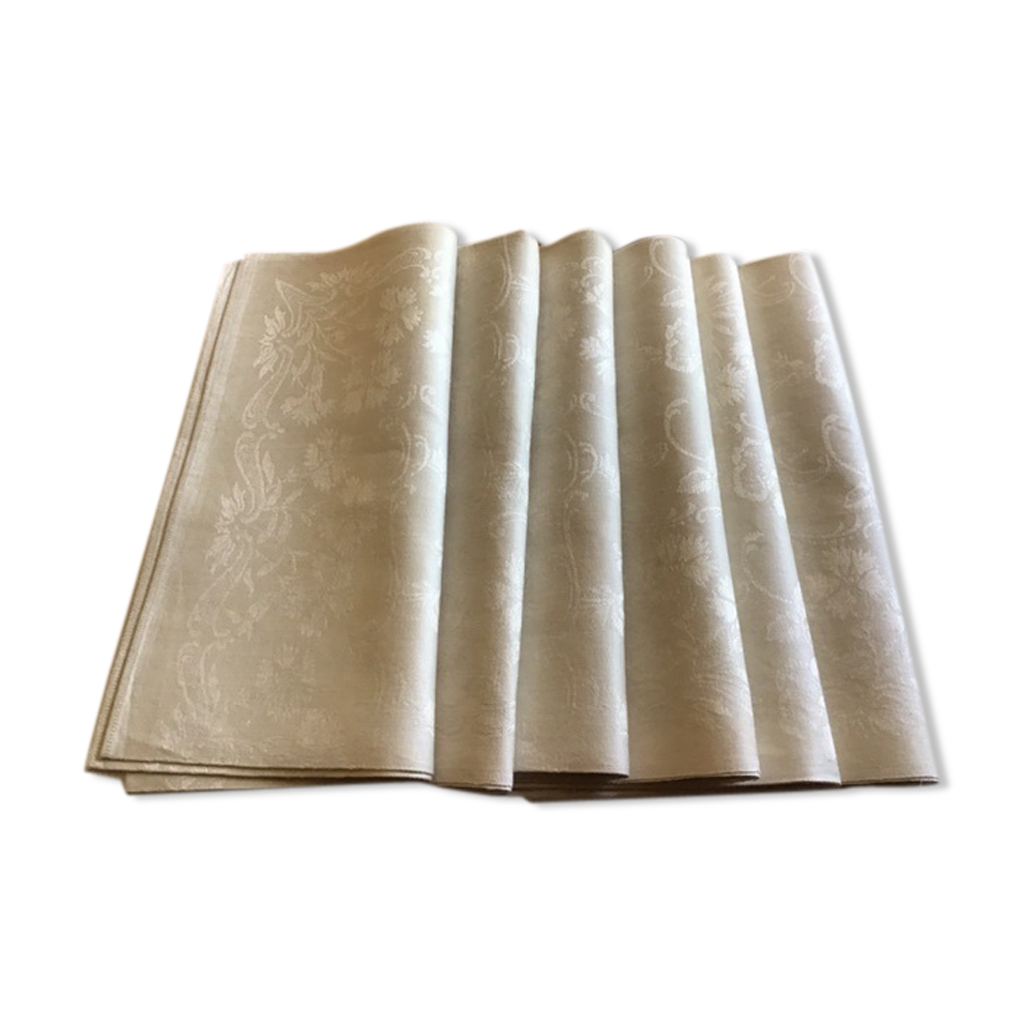 Set of 6 towels in ivory cotton damask