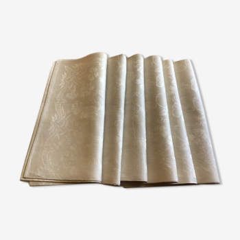 Set de 6 serviettes en damassé de coton ivoire