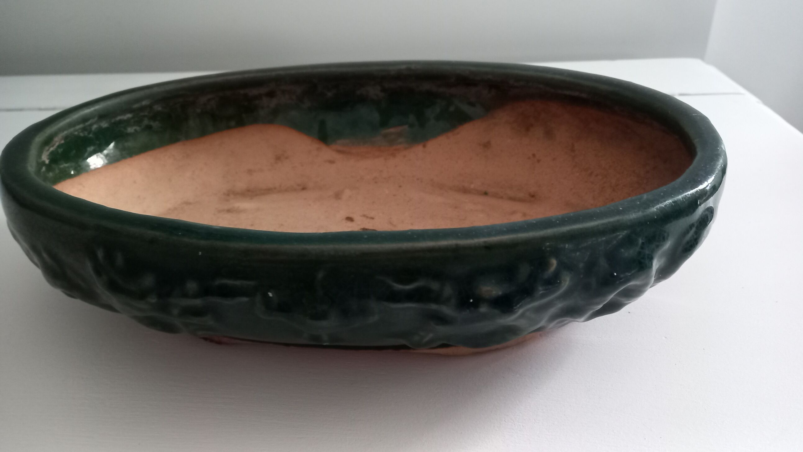 Bonsai pot in green glazed stoneware