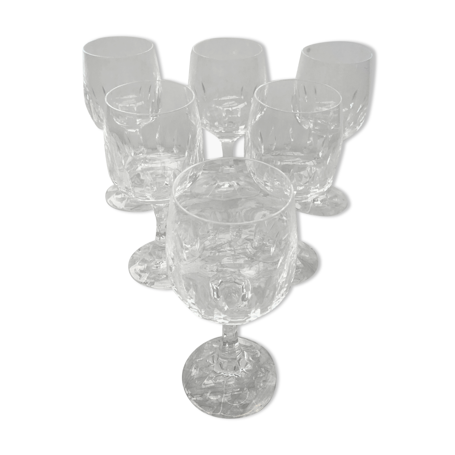 Set of 6 vintage 20th century cut crystal stemmed glasses