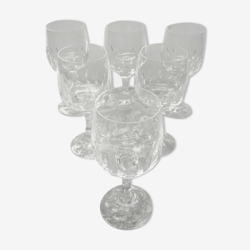 Series of 6 Glass with Cut Crystal Foot XXth Vintage