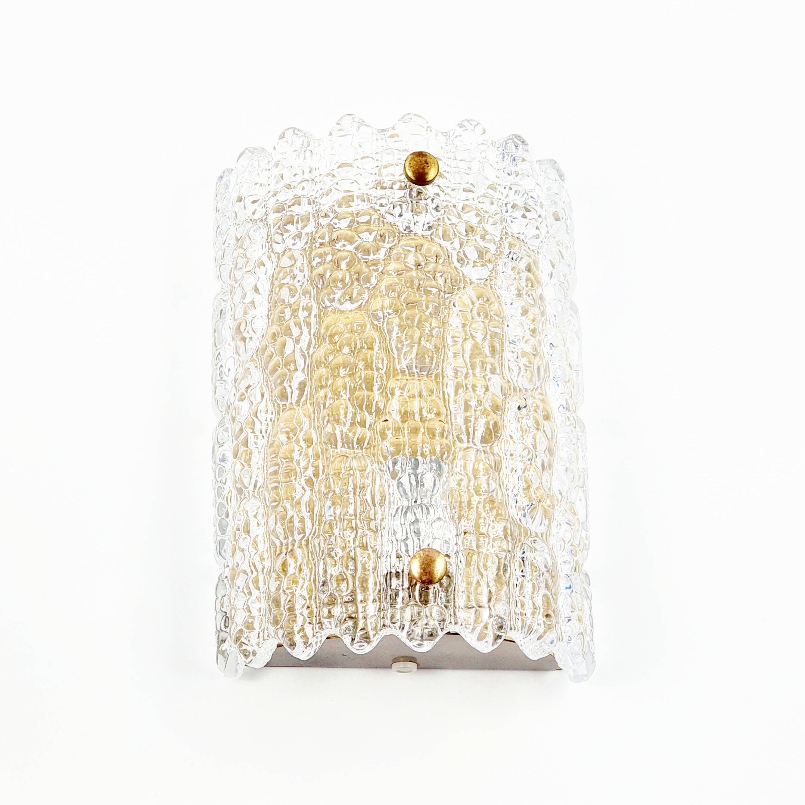 Mid-Century Scandinavian Glass & Brass Wall Light by Carl Fagerlund for Orrefors, Sweden, 1960s