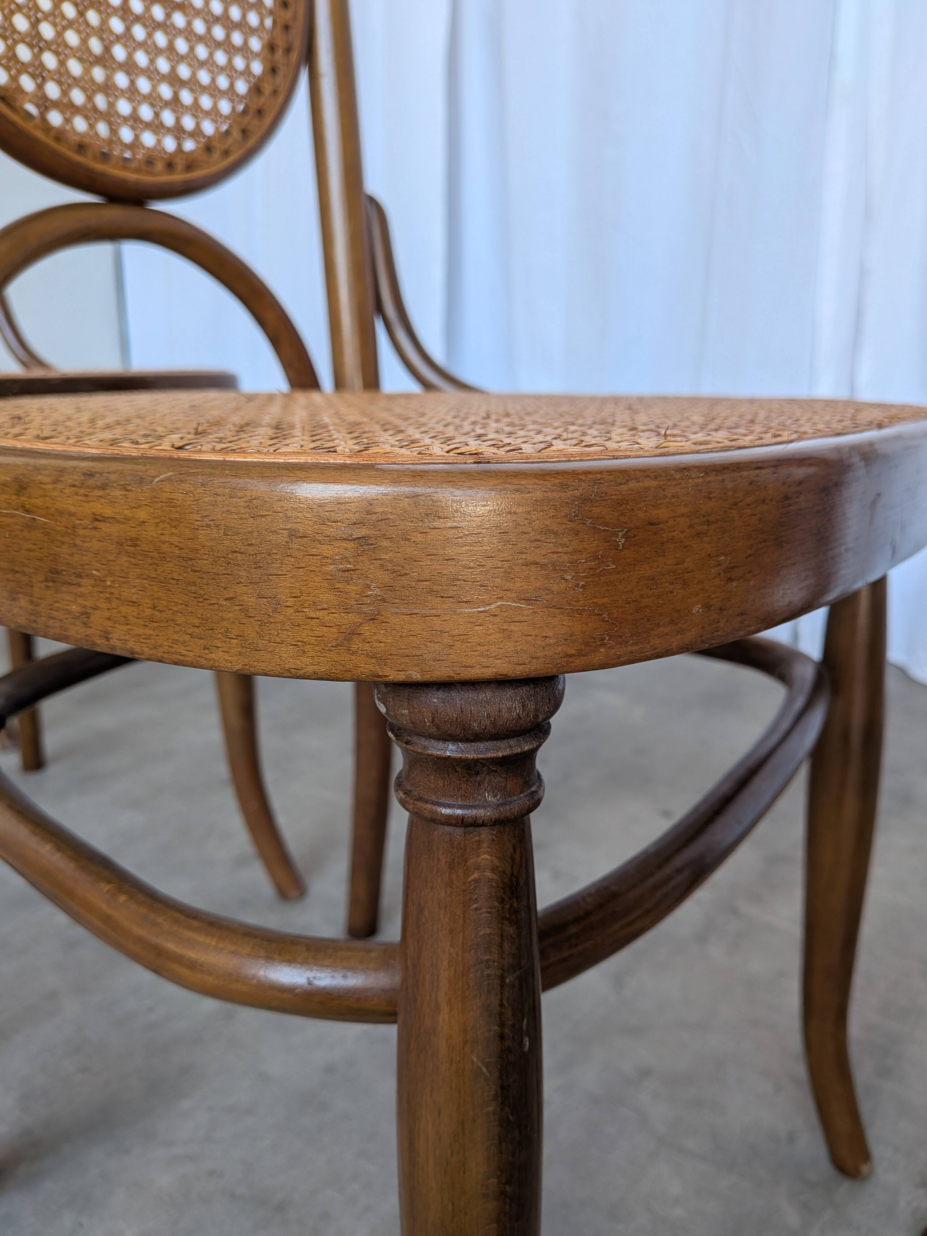 Set of 4 Mid-century Bentwood Cane Dining Chair, Thonet Style, 1970s Yugosl