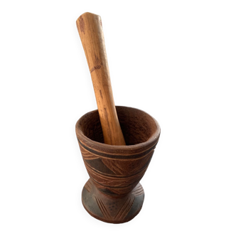 Carved wooden mortar and pestle