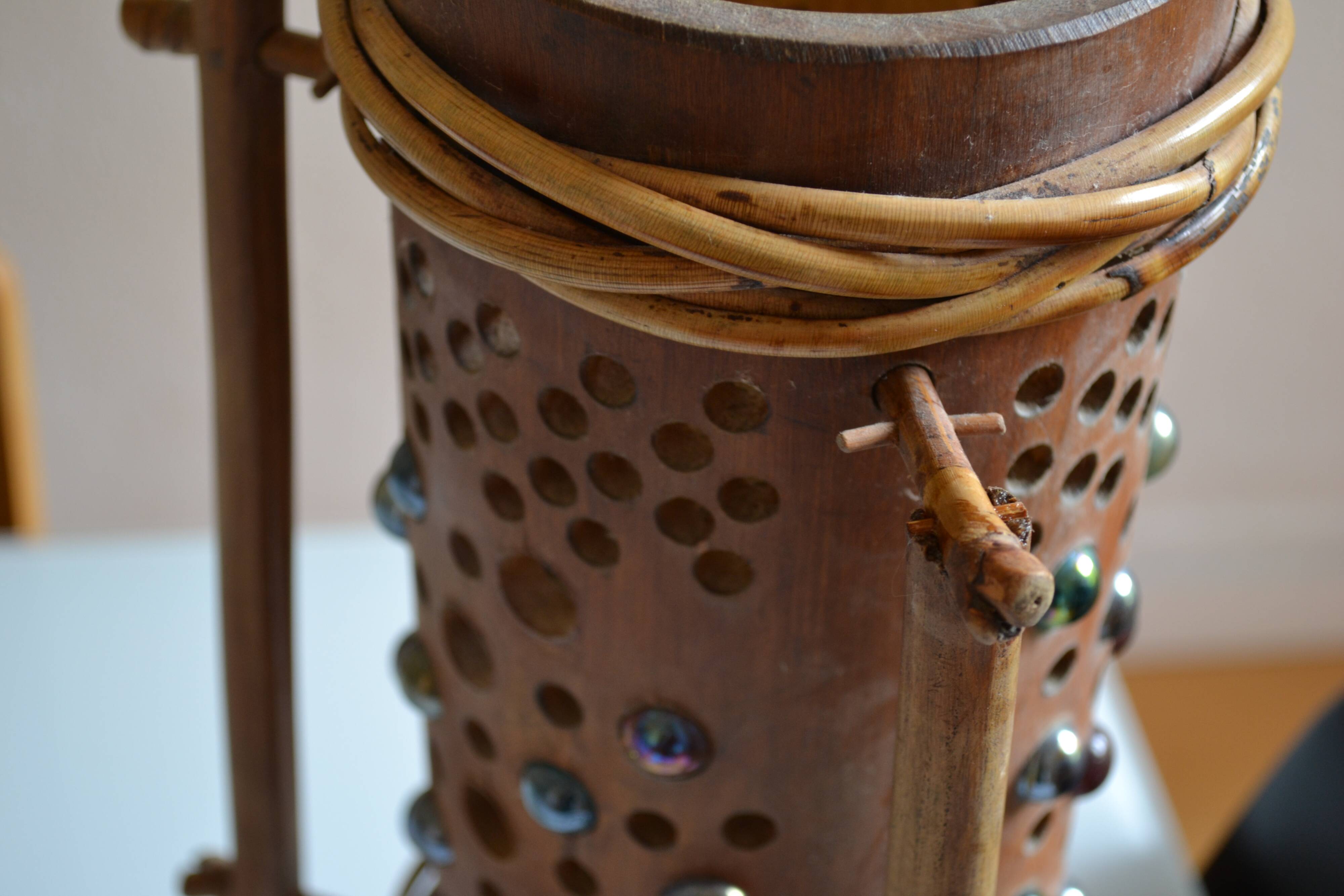 Lampe vintage tripode en bambou