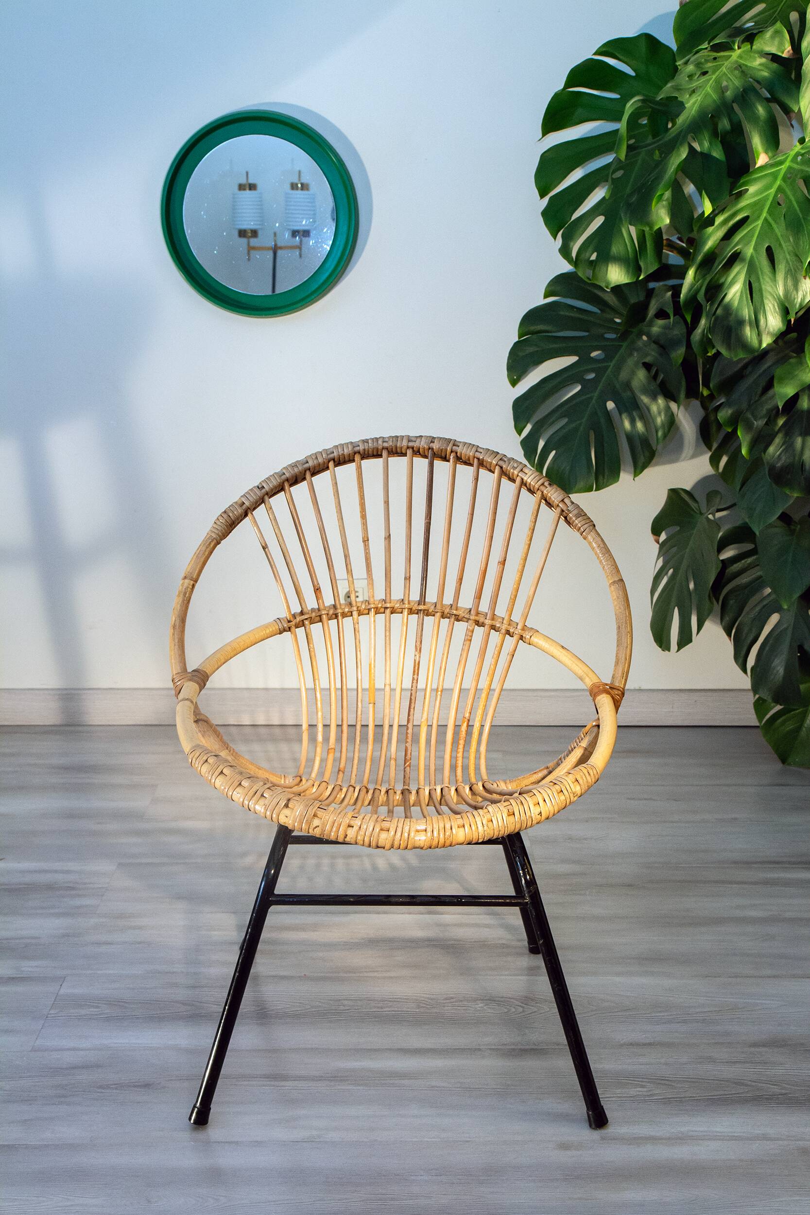 Rattan and steel basket chair, 1970s