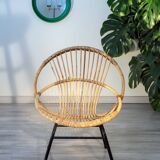 Rattan and steel basket chair, 1970s