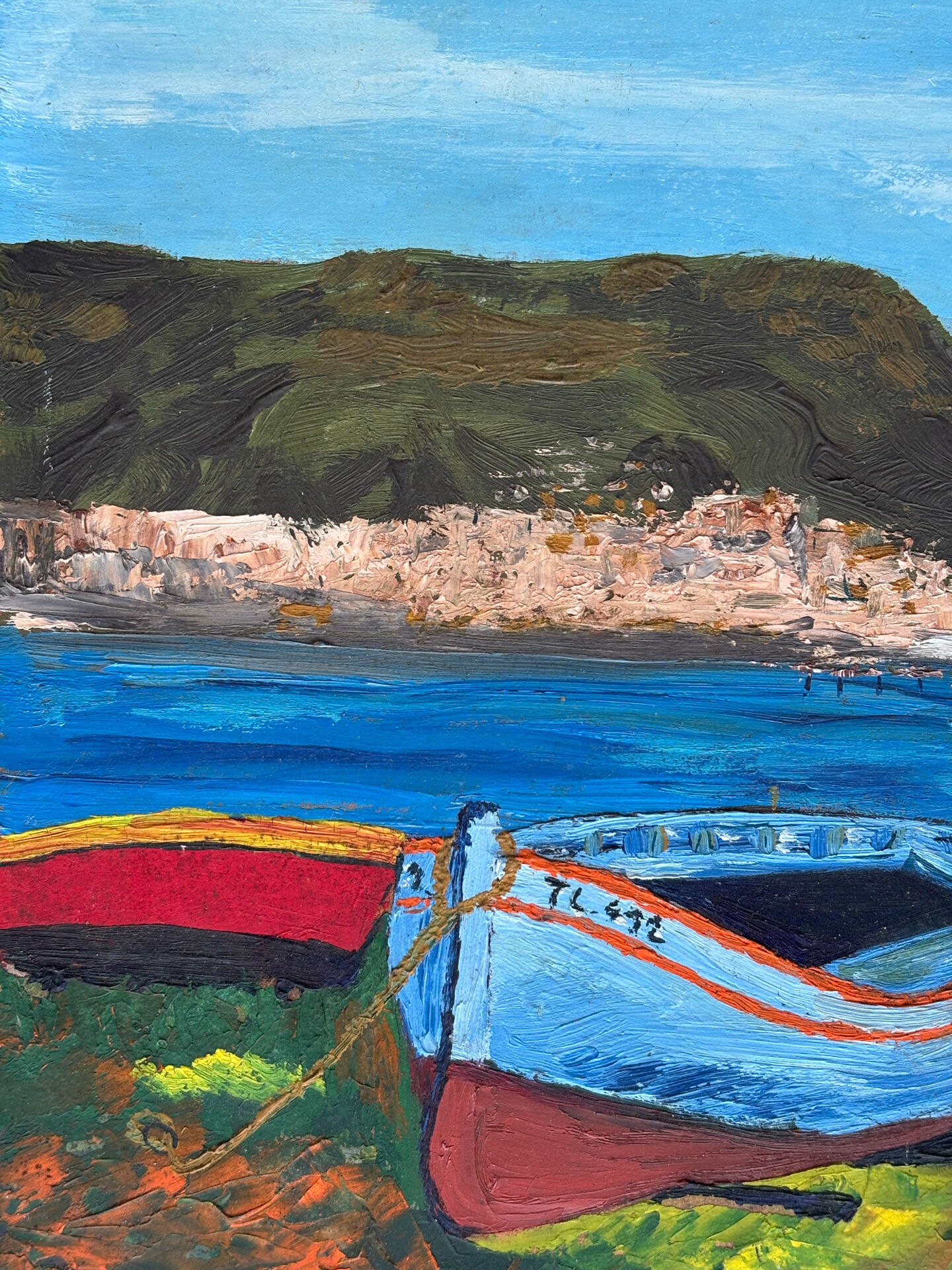 Suite de 3 huiles sur panneaux - paysages marins