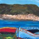 Suite de 3 huiles sur panneaux - paysages marins