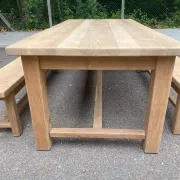 2 stripped farmhouse benches in solid oak, 1970, 175cm.