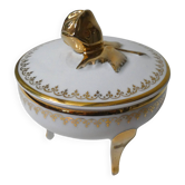ancienne bonbonnière drageoir en porcelaine blanche et or