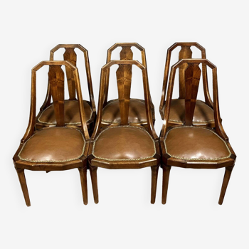 Ensemble de 6 fauteuils "gondoles" en acajou époque Art Nouveau vers 1900