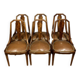 Ensemble de 6 fauteuils "gondoles" en acajou époque Art Nouveau vers 1900