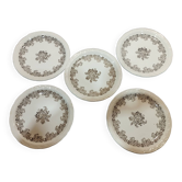 lot de 5 anciennes assiettes à dessert Digoin Sarreguemines Clovis   décor floral gris