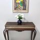 Vintage Rectangular Solid Walnut Console Table with Engraved Mirror Motif, Italy