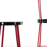 Midcentury set of 3 bar stools in red and black, 1960s-1970s