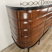 Vittorio Dassi Rosewood Credenza with Black Glass Top, Italian 1940