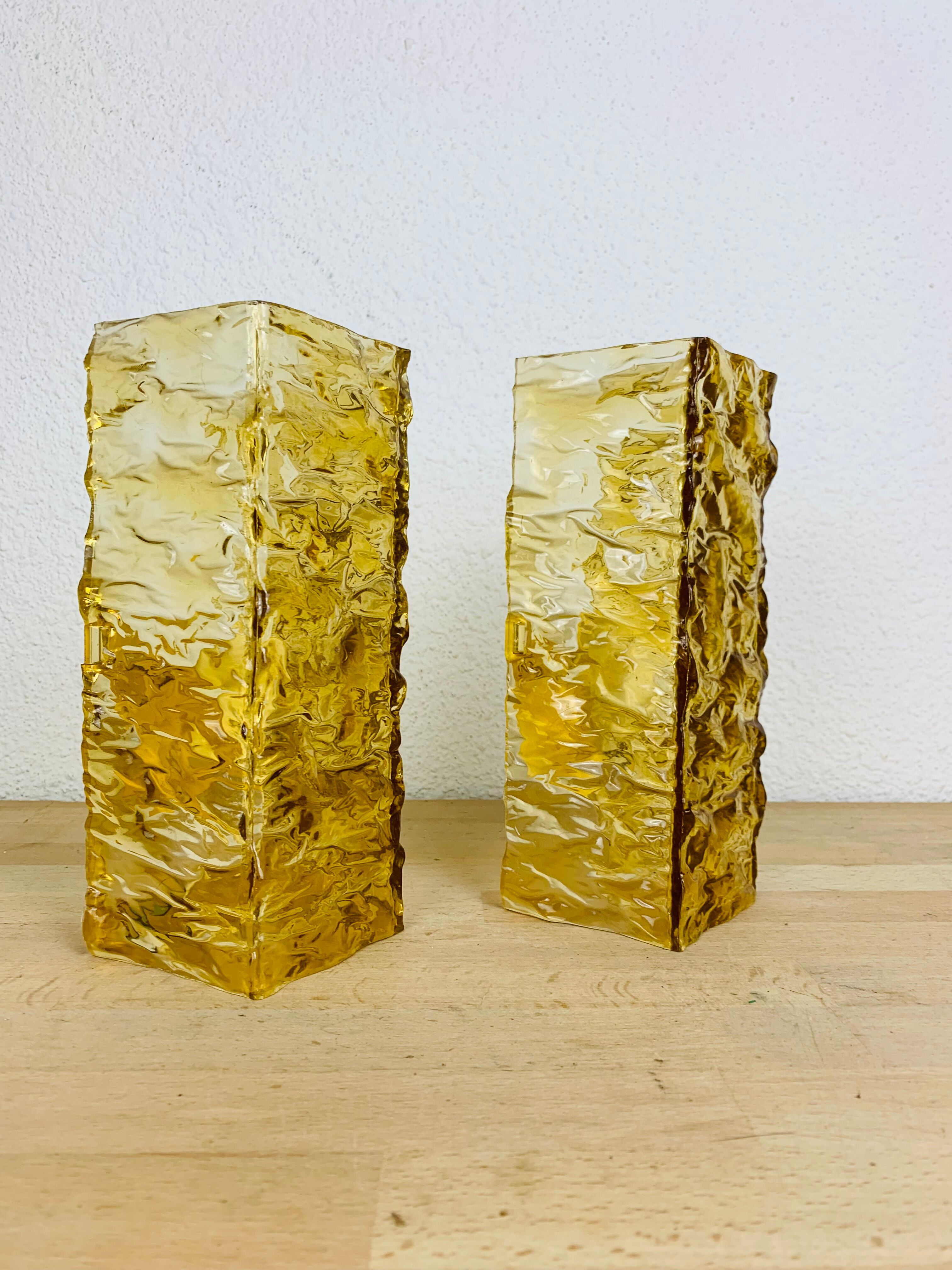 Pair of vintage amber resin wall lamps
