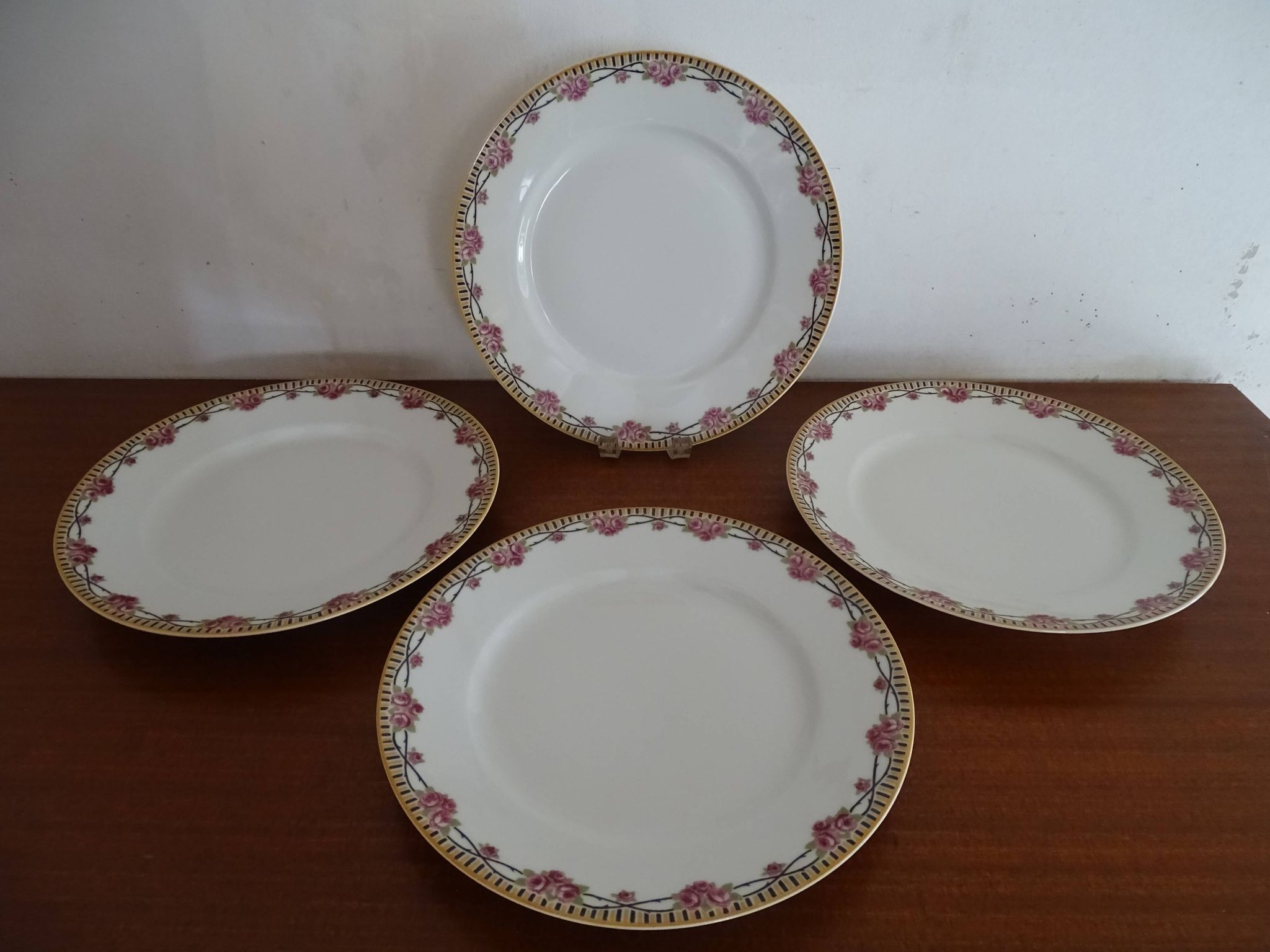 4 Limoges porcelain dinner plates Theodore Haviland Art Deco motifs Ø 24.cm