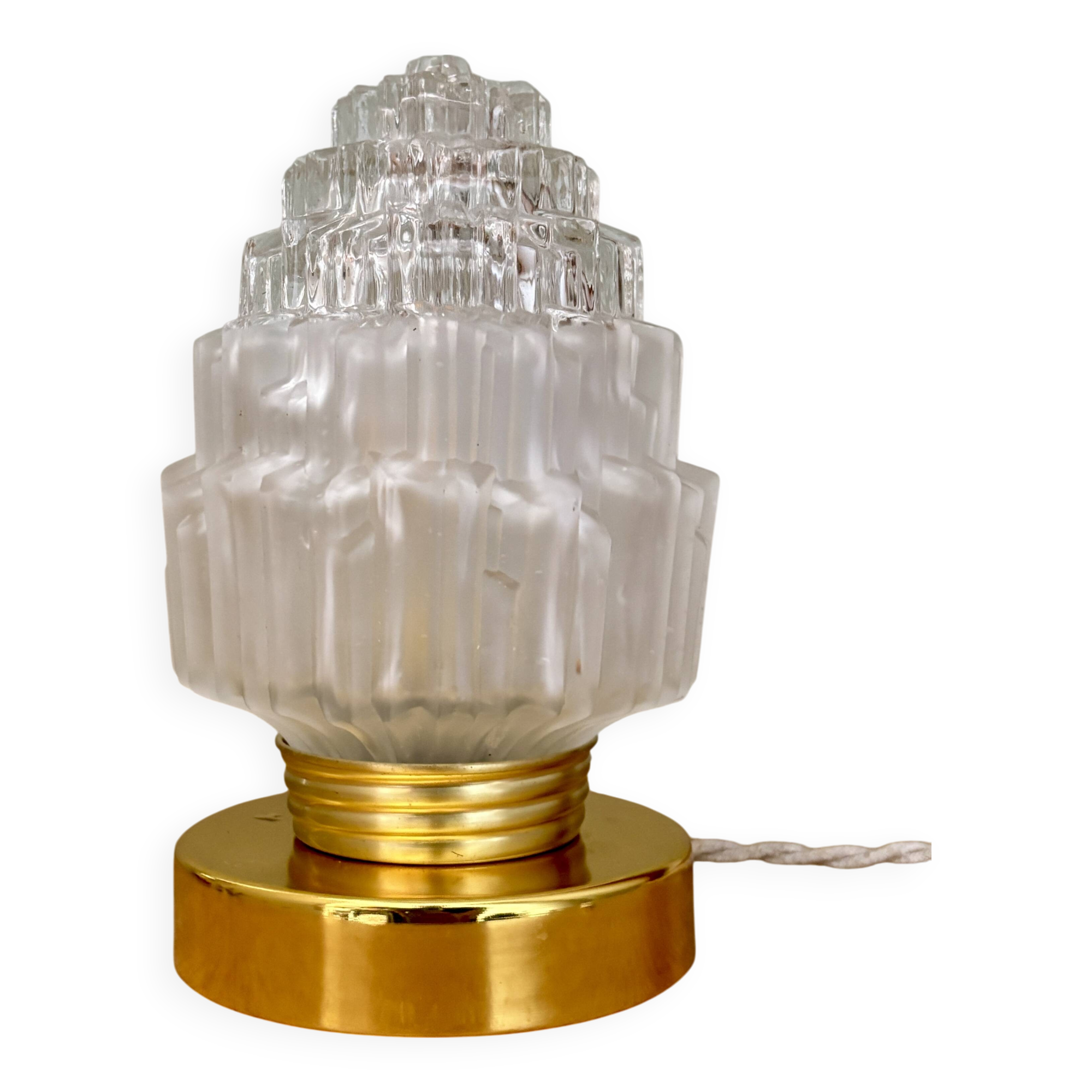 Vintage globe table lamp in half frosted, half transparent glass