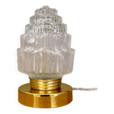 Vintage globe table lamp in half frosted, half transparent glass
